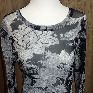 Karen Kane Sheer Longsleeve Tee Black & White